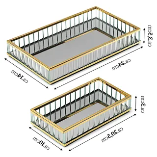 2er Set rechteckige Spiegeltabletts – Dekotablett mit Spiegelboden und goldenem Metallrahmen – Schmucktablett und Kosmetikablage für Bad und Wohnzimmer - Gold