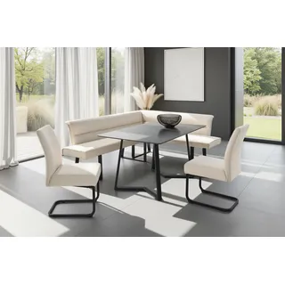 Eckbankgruppe OTTO HOME "(Set, 4-tlg. Tisch, Bank und 2 Stühle), Taschenfederkern", tisch schwarz, bank beige, stühle beige, langer Schenkel links, BxT Eckbank: 178x219cm, Sitzmöbel-Sets, Eckbankgruppe, Tisch (140x90cm) schwarz, Bank und Stühle anthrazit oder beige