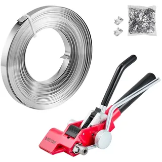 Vevor 3 tlg. Stahlband Umreifungsset, Manuelle Umreifungsgerät mit 30,5 m Metallband, 100 Metallklammern und Schneider, pefekte Werkstattausstattung für industrielle Verpackung, Transport und Lager