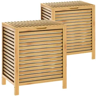 CASARIA Wäschekorb Bambus 2er-Set 62L Wäschesack herausnehmbar