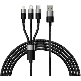 Baseus 3in1 USB cable StarSpeed Series, USB-C + Micro / Lightning 3,5A, 1.2m (Black)