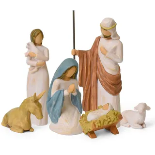 Klyno 6-teiliges Krippen-Set, Weihnachtsdeko, Weihnachtskrippe mit Jesus, Josef, Maria, Schäferhund, Esel und Schaf, Behold The Awe und Wonder of The Christmas Story