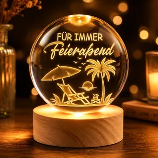 TUZELIYA Ruhestand Geschenk, 70mm LED Glaskugel Deko Lampe Glücksbringer mit Holzsockel, Kristallkugel Stimmungslicht Deko Wohnzimmer Abschiedsgeschenk Geschenke für Frauen Kollegen Rentner