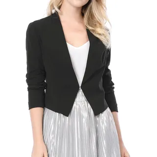 Allegra K Damen kragenlose Arbeiten büro Business Casual Cropped Blazer m (US 10) schwarz