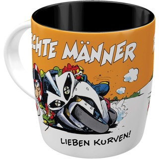 Nostalgic-Art Retro Kaffeebecher, 330 ml, MOTOmania – Kurven – Geschenk-Idee für Biker, Original Lizenzprodukt (OLP), Keramik-Tasse für Kaffee, Vintage Design mit Spruch, Werkstatt-Deko