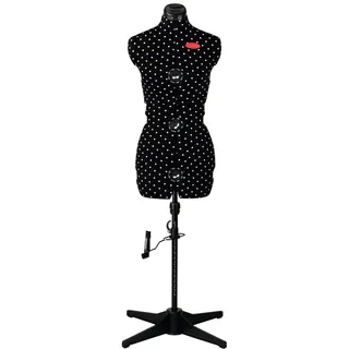 Prym 611752 Schneiderpuppe „Prymadonna Polka Dots“ in schwarz-weißem Pünktchen-Design, dreh- und höhenverstellbar, Größe S (36-42), inkl. Rockabrunder mit Stecknadelfixierung, integriertes Nadelkissen