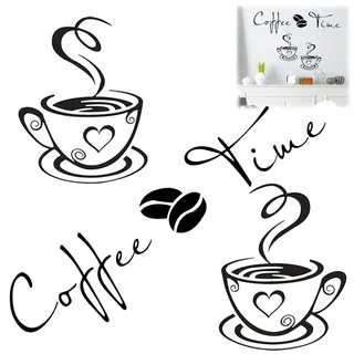 HANIUTTY 2 Sätze Küche Dekor Aufkleber Wandaufkleber, Kaffee Zeit Tassen und Bohnen Peel and Stick Tapete, DIY abnehmbare Wandkunst Abziehbilder Wandtattoo Kaffeesorten Esszimmer Aufkleber
