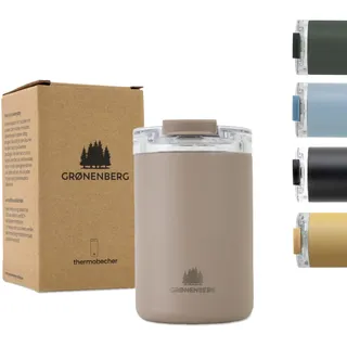 Groenenberg Thermobecher 320 ml | Kaffeebecher to go 100% Auslaufsicher | Hält mind. 4 h warm | Coffee to go Becher aus recyceltem Edelstahl (Earth)