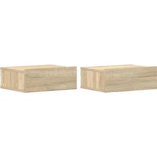 vidaXL Nachttisch hängend 2-teilig mit 1 Schublade 40/30/15 cm in Sonoma-Eiche Dekor , Sonoma Eiche , Holz , Strukturbuche , Rechteckig , 40x15x30 cm , Schlafzimmer, Nachtkästchen
