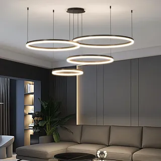 Mikeru Led Pendelleuchte, Wohnzimmerlampe 30+40+60+80cm Verstellbare Runde Pendellampe, 125w 4-Ring Kreisförmige Led Hängelampe Mit Memory-Funktion 10%-100% Dimmbarer Kronleuchter Kücheninsel