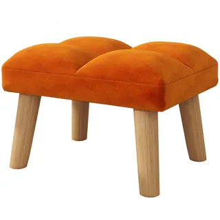 YMYNY Fußhocker, kleine Ottomane Hocker Stuhl mit Holzbeinen, Moderne Gepolsterte Sofa Sitz Fußstütze Hocker, Samt Fußhocker, Pouf Couch Hocker für Wohnzimmer Schlafzimmer 40×30×27CM Orange HBD032J