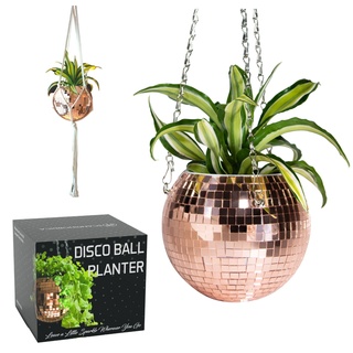 SCANDINORDICA Discokugel blumentopf - Spiegelkugel hängende blumentöpfe, diskokugel Pflanzen, discokugel deko übertopf makramee, Geschenk Freundin | Disco Kugel pflanzentopf – 15 cm Rosegold