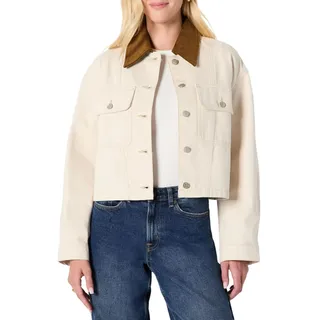 Amazon Essentials Damen (Demis Favorit) Oversize-Jeansjacke Mit Kontrastierendem Kragen, Ecru, L