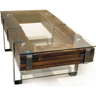 CHYRKA® Couchtisch (Natur, 90x60 cm H=40 cm) LEMBERG Wohnzimmertisch Massivholz Glastisch Holz Glas Loft Handmade Vintage Deco - Braun