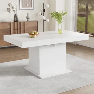 okwish Ausziehbarer Esstisch Klapptische L140/180*W80*H76cm, Freizeittisch rechteckiger für Wohnzimmer Betonoptik, Automatischer Teleskoptisch, Weiß - Weiß