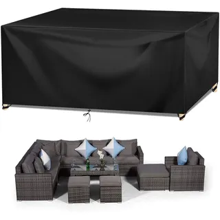 Wanocean Gartenmöbel Abdeckung, Gartentisch Schutzhülle Wasserdicht, 420D Oxford Anti-UV Reißfest Rechteckige Paletten Möbel Abdeckung (250x250x90cm)