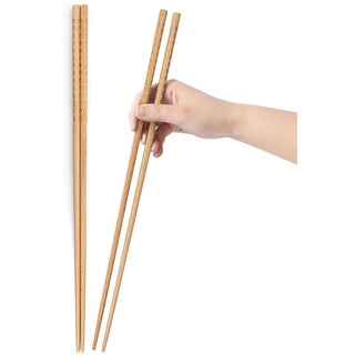 Lange Essstäbchen, 35cm Reusable Natural Wooden Extended Chopsticks, Traditionelle Chinesische Holz Lange Essstäbchen for Hotpot, Frying, Cooking, Noodle, 2 Paar(Buche)