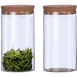 2 x 250 ml Vorratsdosen Set, Mehrweg-Vorratsgläser mit Korkdeckel-Deckel, Luftdicht Glasbehälter, Zur Aufbewahrung, als Keksglas, Tee Gewürzgläser, Dekoration, etc