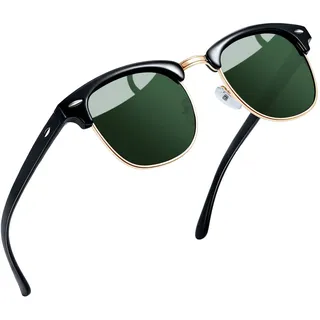 Joopin Halbrahmen Sonnenbrille Herren Polarisiert Vintage Sonnenbrille Damen Retro Brille UV400 Klassische Sunglasses Grüne G15 (Dunkelgrau)