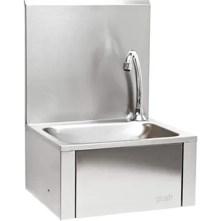 XPOtool Edelstahl Gastro Waschbecken mit quadratischem Innenbecken, Spritzschutz zur Wandmontage für Gastronomie Küche Werkstatt - Silber