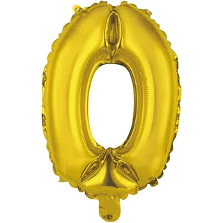 Homéa, Ballon Zahl 0, Metallise, aus Aluminium, mit Strohhalm, Höhe 40 cm, goldfarben