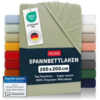 Blumtal® Spannbettlaken 200x200 cm 2er Set aus Microfaser - Öko-Tex zertifiziertes Bettlaken - Spannbetttuch/Leintuch - Bettbezug - Leintuch - Olive-Grün