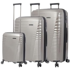 Totto Hartschalenkoffer-Set, Traveler, Grau, DREI Koffergrößen, erweiterbares System, TSA-Material, Polyester-Futter, grau