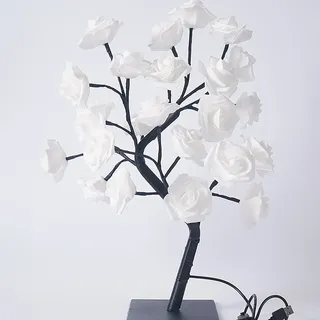 TITA-DONG Rosenbaum-Lampe, Rosa Rosenblüten-Nachtlicht, 24 Warmweiße LED-Lichter, USB-betriebene Nachttisch-Nachttischlampe mit Berührungsschalter, Perfekt für(Weiß)