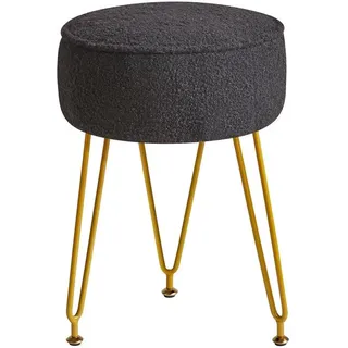 Ibenzoa® Runder schwarzer Fußhocker (32 x 44 cm) aus Teddy‐Samt mit Innenkissen und goldfarbenen Metallbeinen für Wohn- und Schlafzimmer - Schwarz