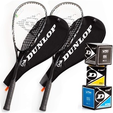 Dunlop Squashset: 2X Squashschläger BIOTEC LITE TI Silver Deluxe + 2X Schlägerhülle + 3 hochwertige Bälle