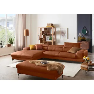 W.Schillig Ecksofa »piedroo, Designsofa mit tollem Sitzkomfort, bequem und elegant, L-Form« Kopfteilverstellung, wahlweise mit Sitztiefenverstellung, Breite 343cm, braun (cognac Z69: Leder-Eck (29170044-0)