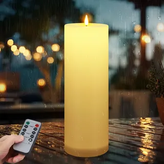 Ketom 10cm x H30cm LED Kerzen mit Timerfunktion, LED Kerzen Outdoor Groß, Wasserdichte Flammenlose Batterie Scheinkerze mit Fernbedienung für Camping, Home Deco(Elfenbein, Ohne Batterien)