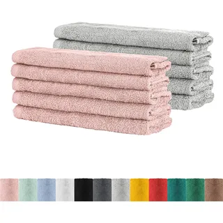 BaSaTex - Handtuch Set für Gäste 10er Pack - Frottee-Handtücher mit Aufhängeschlaufe aus weicher Baumwolle in 30x50cm - Waschtücher für Gäste Öko-Tex Standard 100 Zertifiziert - Grau & Altrosa