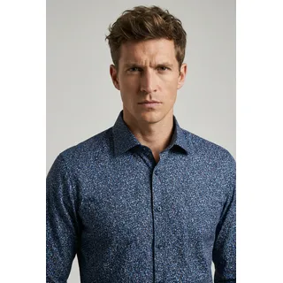 Langarmhemd OLYMP "No. 6", Herren, Gr. 38, N-Gr, marine, Web, Obermaterial: 100% Baumwolle, gemustert, sehr schmal normal, 2-Knopf-Manschette, Hemden Langarmhemd, Businesshemd, super slim, New York Kentkragen