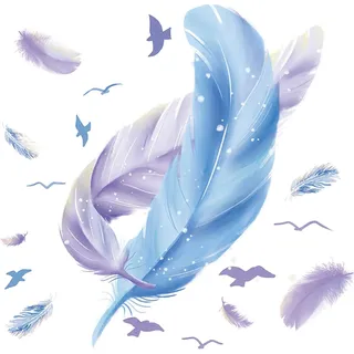 CULASIGN Feder Wandsticker,Vogel Wandaufkleber,Kinderzimmer Aufkleber,Wandtattoo Blau Feder für Babyzimmer Mädchenzimmer Wohnzimmer Schlafzimmer Deko,Wandtattoo für Fenster Schrank Küche Bad