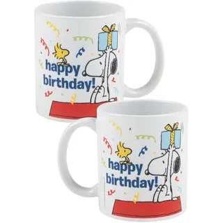 The Peanuts Snoopy Tasse - Happy Birthday Kaffeetasse Becher Kaffeebecher aus Keramik Geburtstag Weiß 320 ml