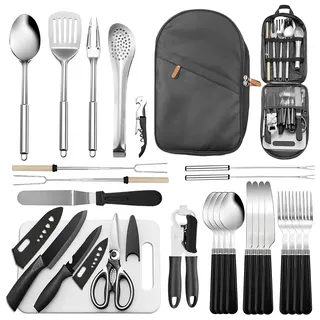 Camping Geschirr 27 Stück, Campinggeschirr Camper Furgoneta Accesorios, Picknicks Geschirr, Camping Gadgets, Camping Geschirr Set, Outdoor Geschirr für Wandern, Grill,Camping, Reisen