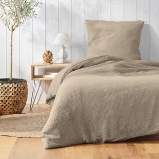 Douceur d'intérieur Angélia Bettwäschegarnitur, 2-teilig (140 x 200 cm), Sand, Baumwollgaze