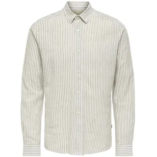 Only & Sons Herren Leinen Hemd ONSCaiden Stripe Langarm gestreift 22026601 Chinchilla M