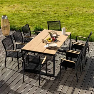 di volio Gartenmöbel PREZZA, langlebiges Gartenmöbel-Set für 8 Personen - Esstisch & 8 Stühle, Kunstholz & Aluminium, stapelbare und bequeme Stühle - Beige, Schwarz