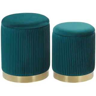 Beliani Pouf 2er-Set Smaragdgrün Miramar , Blau , Textil , Rund , 35x39x35 cm , Wohnzimmer, Sessel, Hocker & Hockerbänke, Poufs