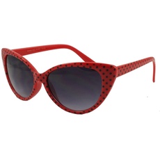 retroUV® - Tupfen Katzenauge Frauen Mod Mode Super Cat Sonnenbrille (Rot Schwarz-Punkt mit retroUV® Beutel)