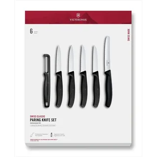 Victorinox Swiss Classic, Küchenmesser Set, 6teilig, Gemüse-, Tomaten- und Frühstücksmesser und Schäler, Robuster Kunststoffgriff, Rostfreier Stahl, Schwarz