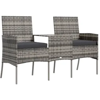 vidaXL 2-Sitzer-Gartensofa mit Teetisch Poly Rattan Anthrazit - Grau