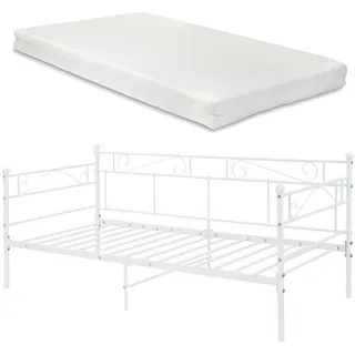 [en.casa] Tagesbett Granada mit Matratze , Weiß , Textil , Höhe ca. 16 cm , 90x200 cm , Schlafzimmer, Betten, Metallbetten