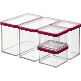 Rotho Frischhaltedose eckig transparent/rot 30,0 x 21,0 x 15,0 cm 2 x 2,1 l, 1 x 1,0 l, 2 x 0,5 l