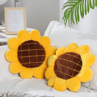 2 Stück gelbe Sonnenblumen-Form Stuhlpolster Überwurfkissen Weich Dekorative Wendekissen Kissen Matte Blumenboden Kissen Gelb Stuhlkissen für Bett Auto Couch Stuhl Sofa Büro Mädchen Geschenke, 38,1 cm