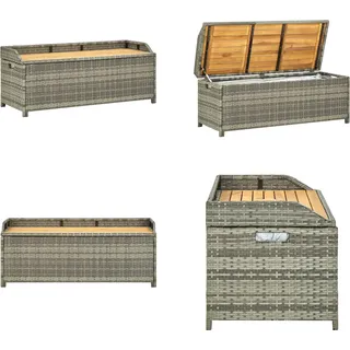 vidaXL Gartenbank mit Stauraum 120 cm Poly Rattan Grau - Aufbewahrungsbank - Aufbewahrungsbänke - Garten-Aufbewahrungsbank - Garten-Aufbewahrungsbänke - Grau
