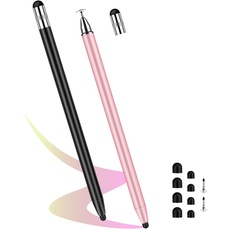 Flintronic Tablet Stift, Dual Head Touchscreen Stift, 2 Stück Stylus Touch Pen, 3 in 1 Gummi Eingabestift Stift, für Alle Handys/Tablets/Apple/iPad/Samsung Galaxy/Xiaomi/IOS/Android (Schwarz+Rosa)