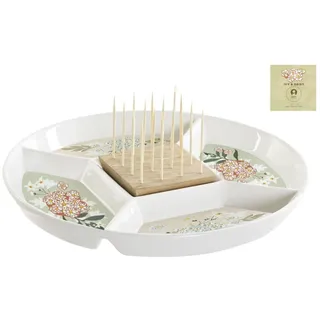 DKD Home Decor Snacktablett der Marke, Grün und Beige, aus Bambus und Steingut (23,5 x 23,5 x 3 cm)